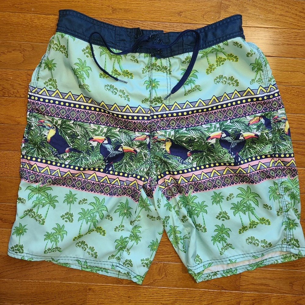 Route 66 Men's Swim Trunks/Shorts Size Med Tropical Print Toucan Birds 9.5 inch
